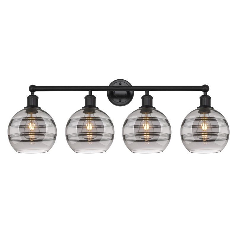 Éclairage pour meuble-lavabo à 4 lumières à intensité variable Chartoff, Gris fumée clair, Noir mat