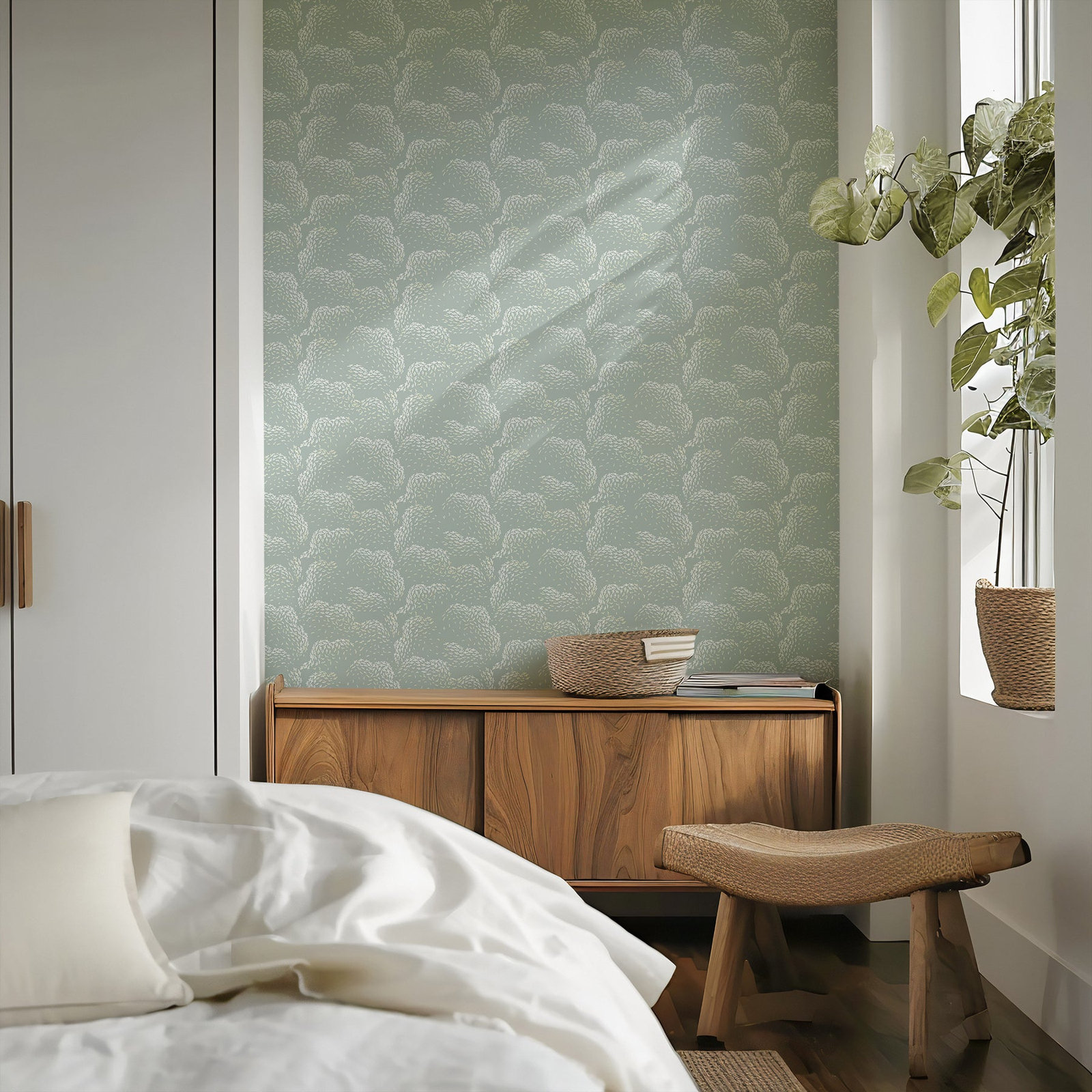 Revel Self-Adhesive Wallpaper Roll, Ash Blue, Faux Grasscloth, Non-pasted