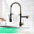 Contemporary Kitchen Faucet With Pull Down , Black And Gold, Single Lever, 360 Degree Rotation Rotation, + Handle For Sinks-689340668