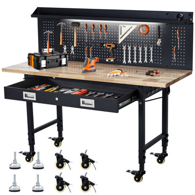 25.79'' W Manufactured Wood Top Height-Adjustable Workbench with Wheels
