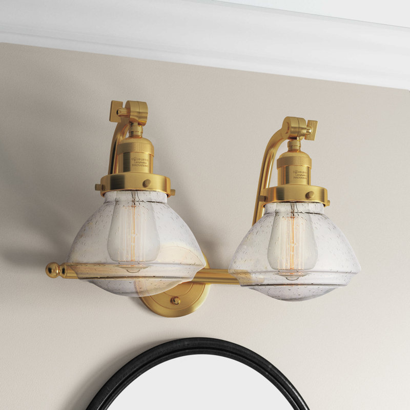 Éclairage pour salle de bain 2 lumières Chesterville, Ampoule incandescente rétro de 60 watts, Grainé, Or satiné