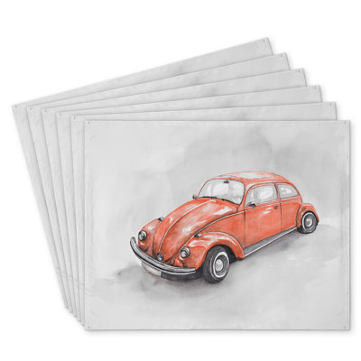 Vintage Red Beetle Polyester Dreketi | Set of 6 | Home Decor