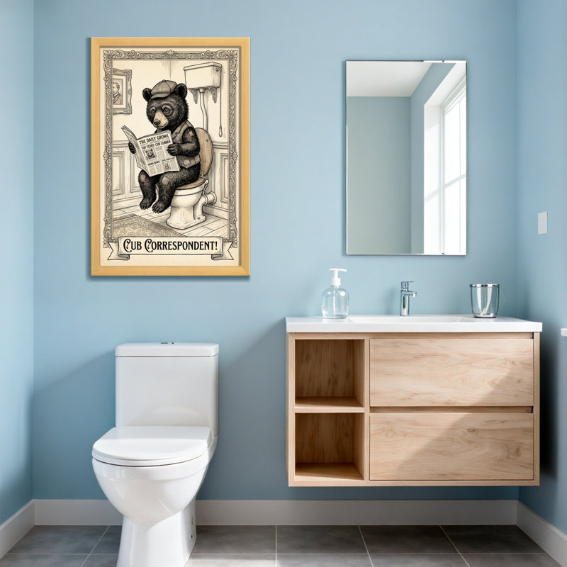 Bain et buanderie lisant un journal sur la toilette, H 18 po x l 12 po, Toile tendue, Ne s’applique pas