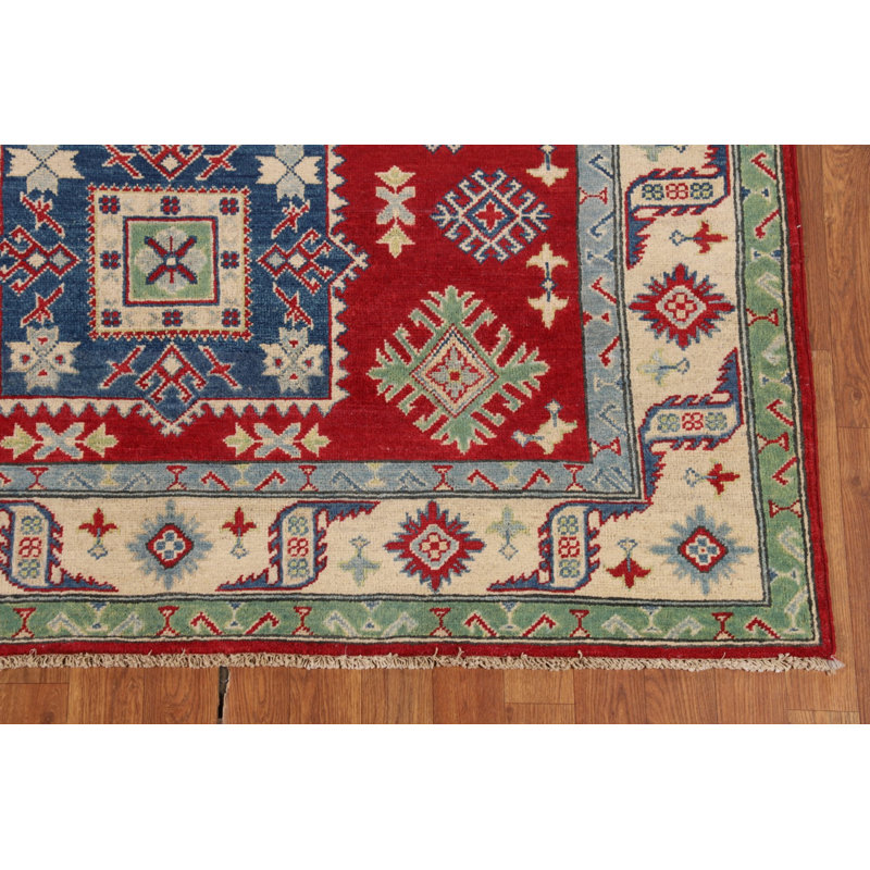 Tapis oriental géométrique Kazak rouge 5 x 7
