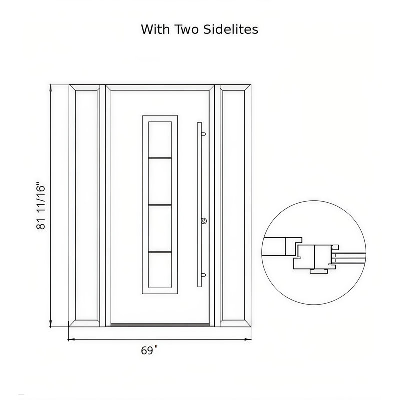 D2 X 80 po Panneau d'entrée en acier argenté anthracite et verre givré anthracite avec 2 portes avant en verre givré