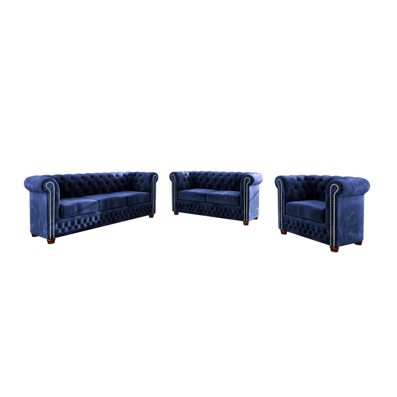  2 seater Chesterfield Sofa, Navy Blue