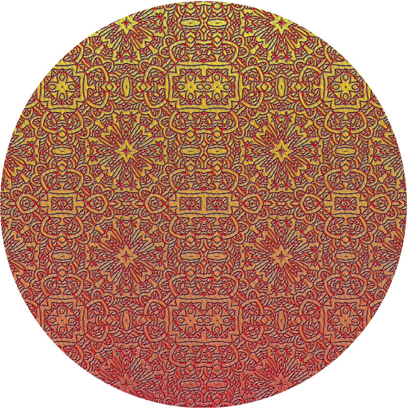 Tapis rouge/jaune à motifs, Rond 4 pi