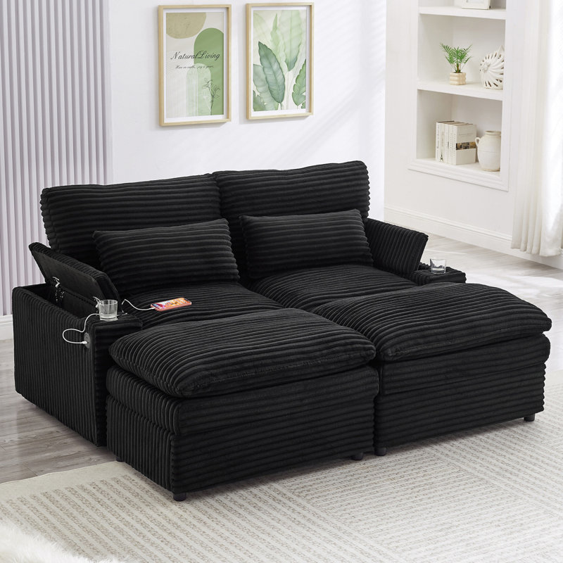 Pacheco Grey Upholstered Sleeper Sectional Chaise Sofa, Gray Fabric
