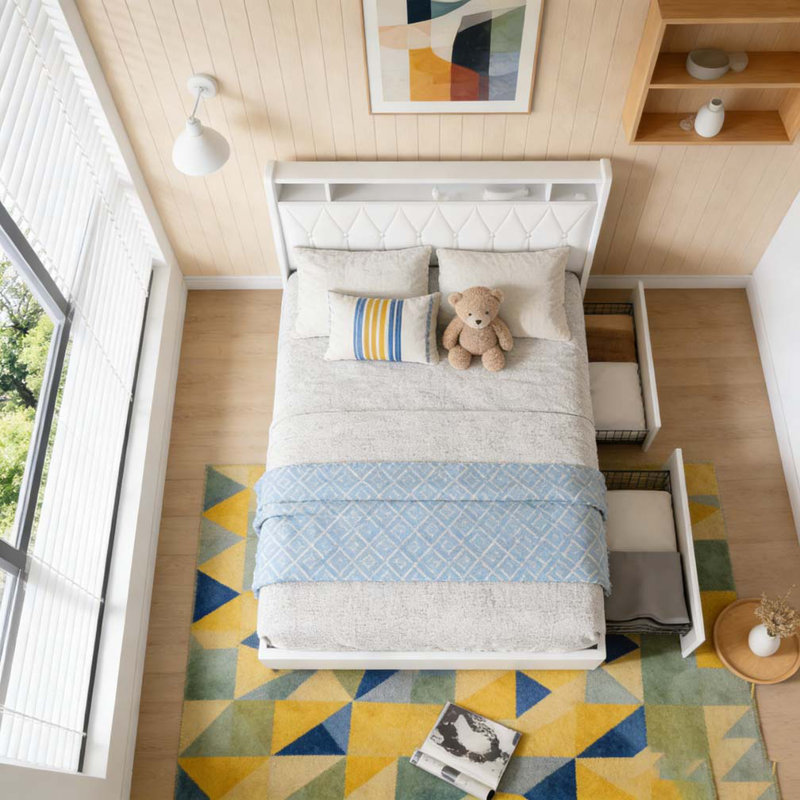 Base de lit plateforme grand avec prises et chargeur