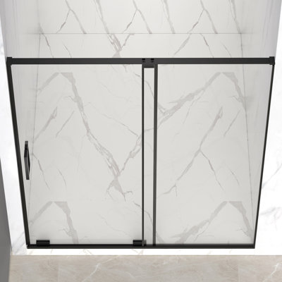 Porte de douche coulissante semi-sans cadre l 56 à 60 po x H 72 po, verre trempé transparent Scgg 5/16 po (8 mm), finition noir mat, largeur de coupe réglable 4 po