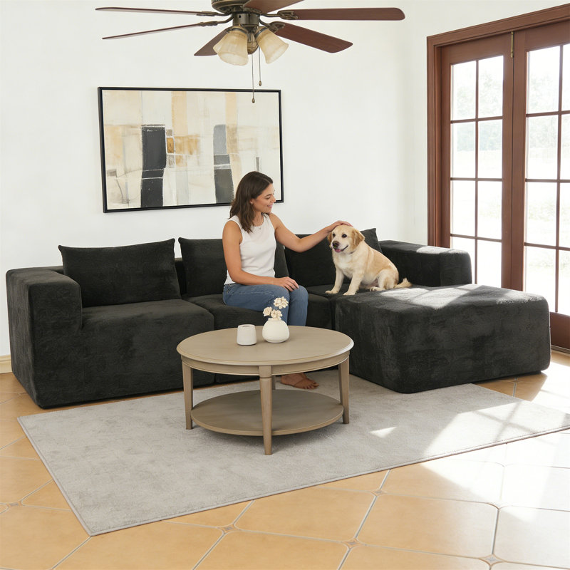 107" Compressed Sectional Sofas(Black), Black Fabric