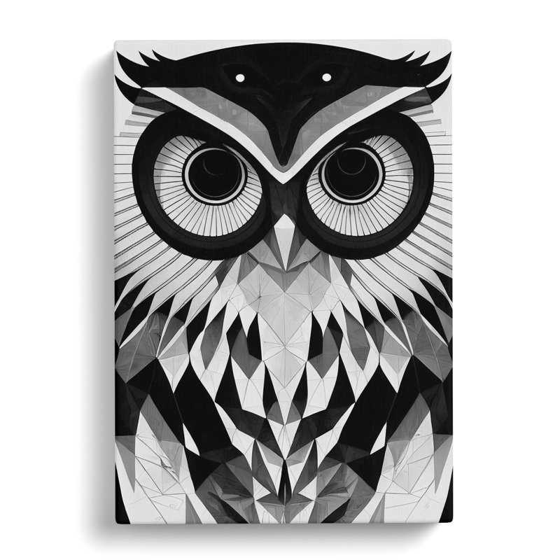 Owl Monochrome Art No.1 - Wrapped Canvas, 50cm H x 35cm W x 3cm D