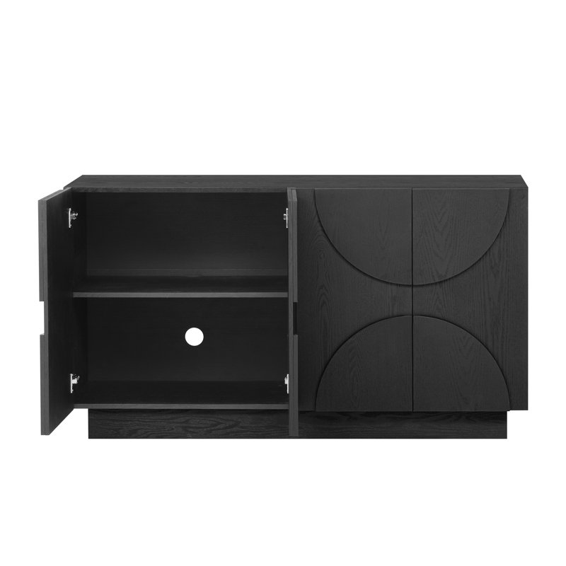 Buffet 4 portes avec poignées demi-lune et tablettes réglables, Noir
