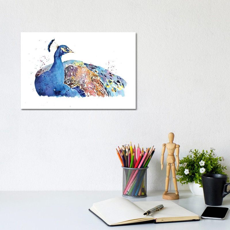 Peacock by EdsWatercolours - Wrapped Canvas Painting, 20.32cm H x 30.48cm W x 1.91cm D