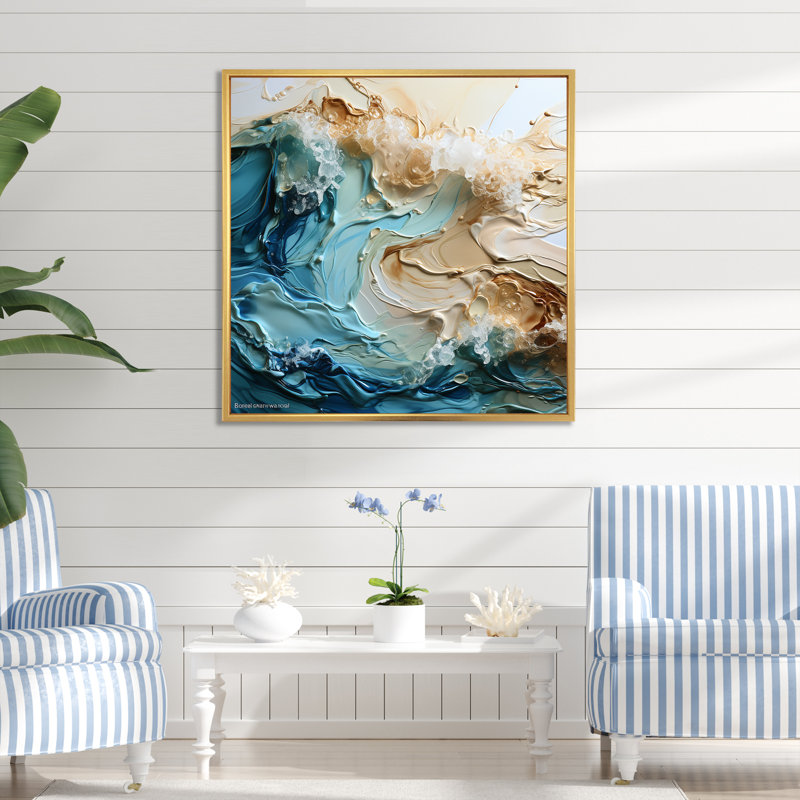 Ocean Ocean, vague liquide, art III, Cadre flottant doré, H 16 po x l 16 po x P 1 po