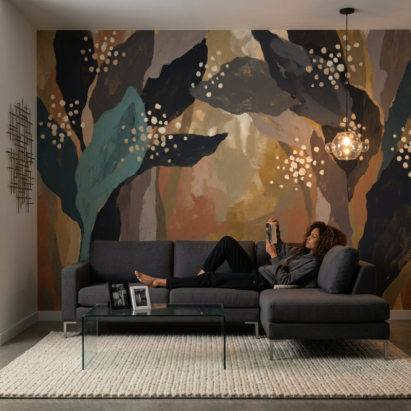Papier peint mural moderne moderne abstrait tons terreux, 160 po x 108 po, Peler et coller