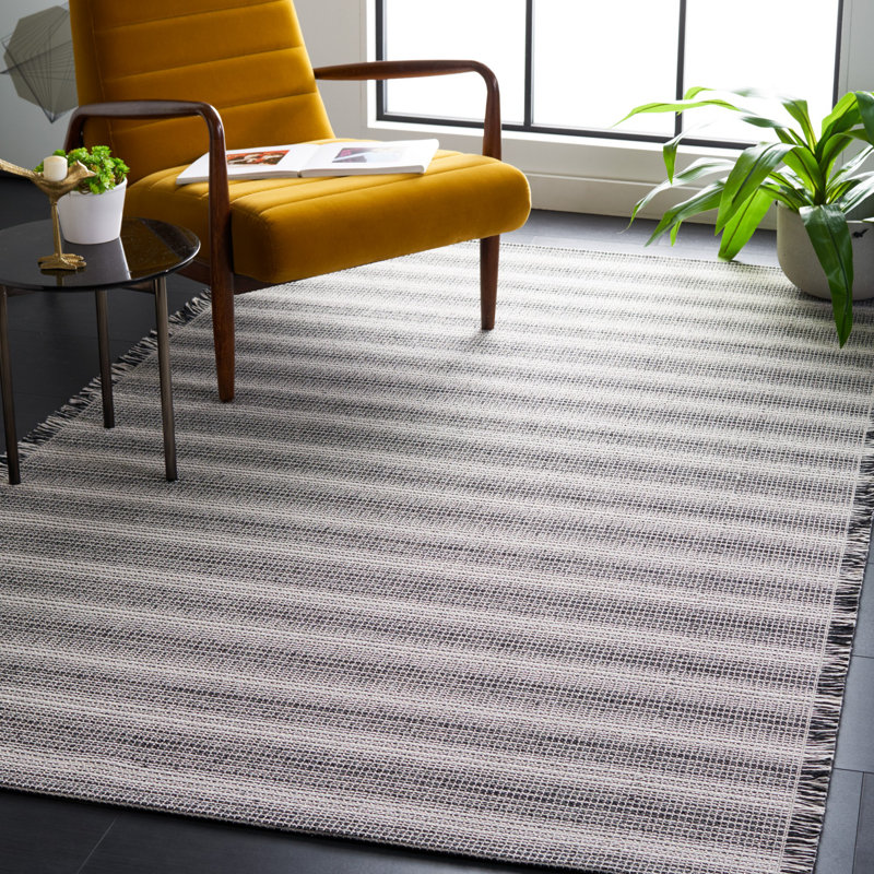 Leiner Striped Area Rug in Ivory/Black, Rectangle 4' x 6'