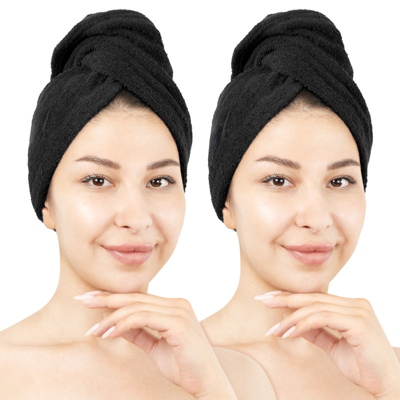 100% Cotton Hair Towels, Hair Turban Towel Wrap Long Curly Hairs, Black