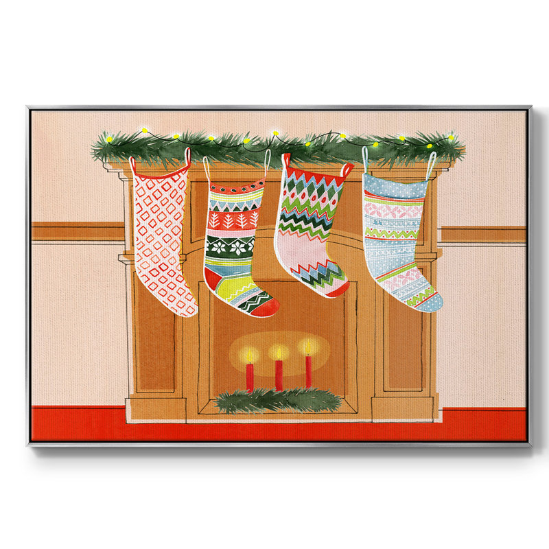 Collection de bas de Noël, reproduction d'art sur toile encadrée, H 25 po x l 37 po x P 2 po, Argent