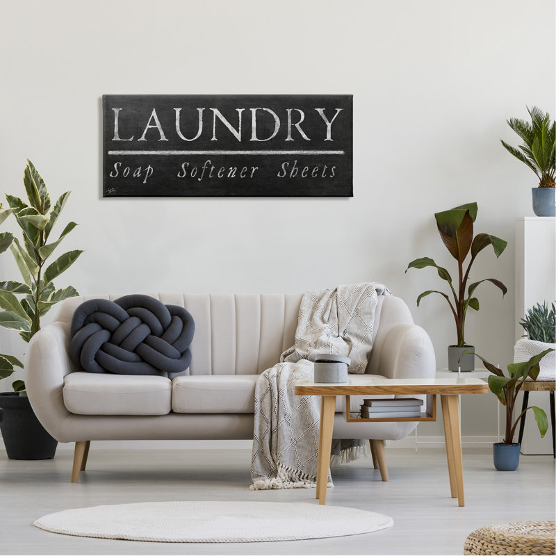 «Laundry Materials», tableau noir rustique noir et blanc par Elizabeth Medley - art textuel sur toile tendue