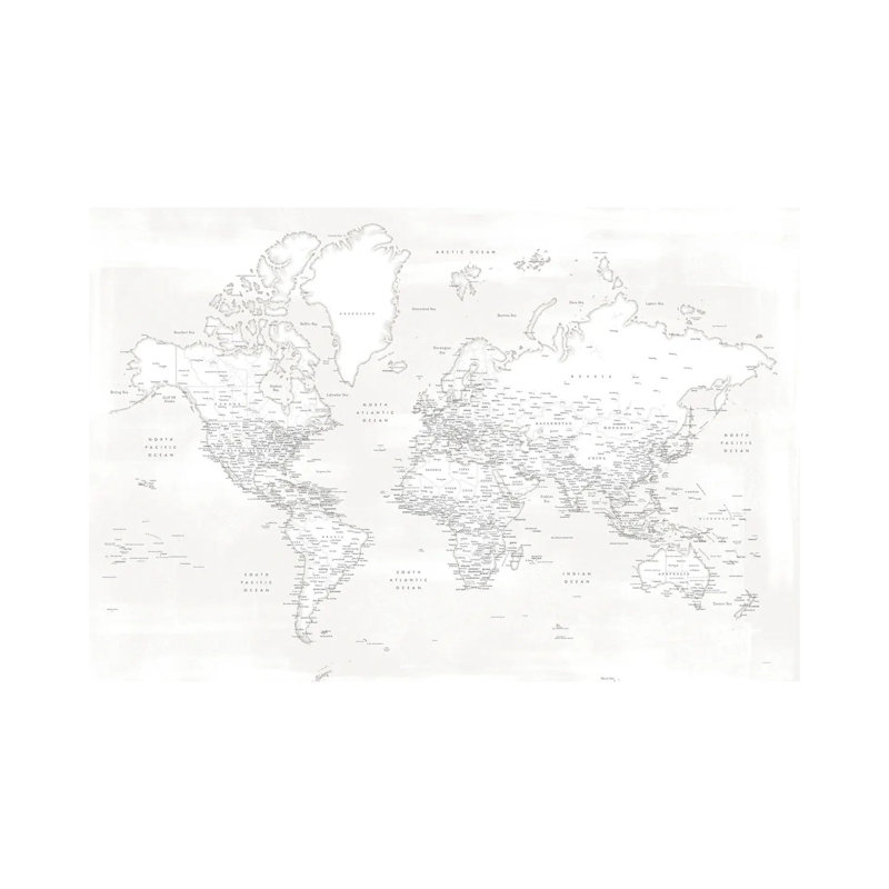 Detailed World Map Maeli White by Blursbyai - Gallery-Wrapped Canvas Giclée on Canvas, 101.6 cm H x 66.04 cm W x 1.91 cm D