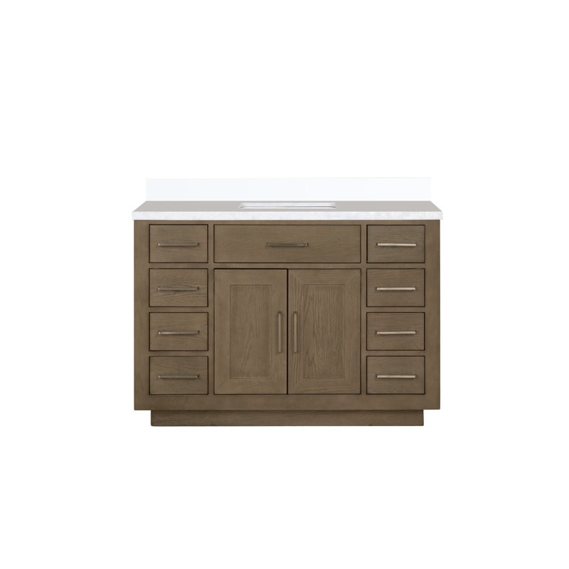 48" Single Bathroom Vanity Set, Gray Oak, White Quartz