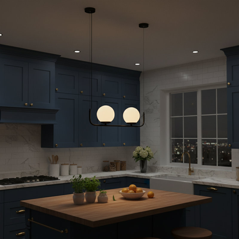 Adjustable Height Double Globe Kitchen Island Pendant