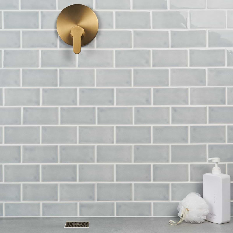 Nabi Subway 3X6 Crackled Glossy Glass Tile, Arctic Blue