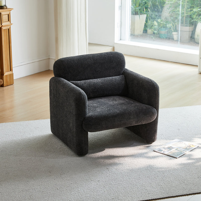 30.31'' Wide Armchair,Accent Chair,Living Room Chair With Lumbar Pillow, Antique Dark Gray Faux Fur 