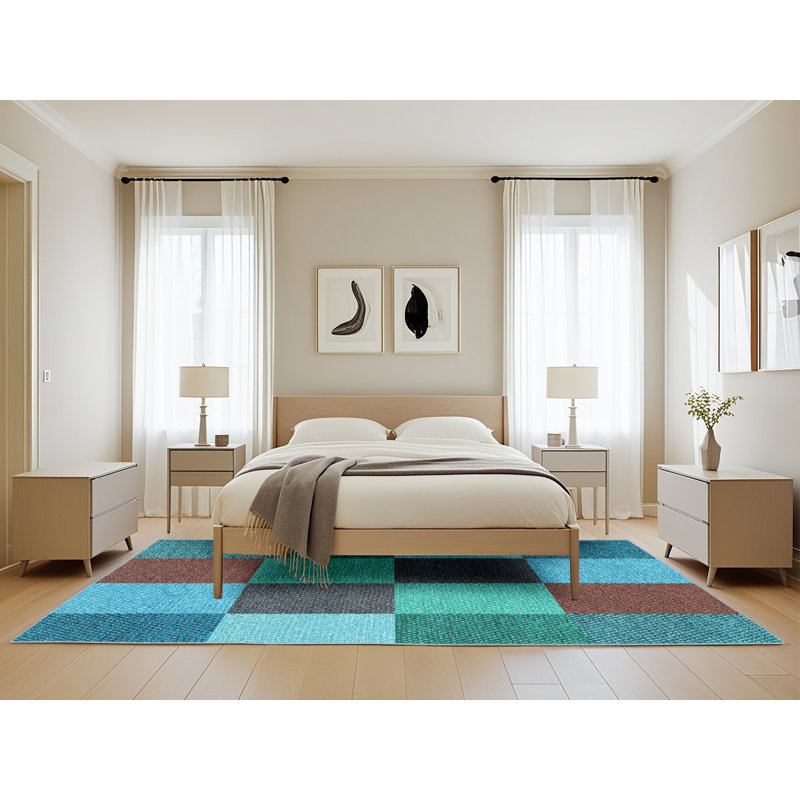 Tapis géométrique bleu clair, Rectangle 5 pi x 8 pi