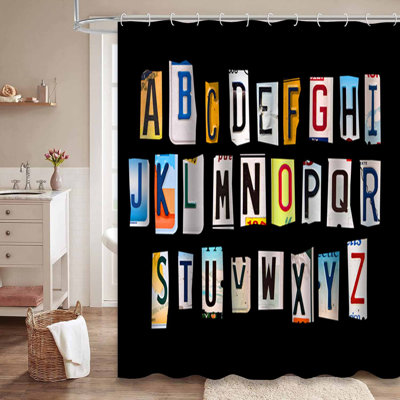 Rideau de douche avec 12 crochets Alphabet