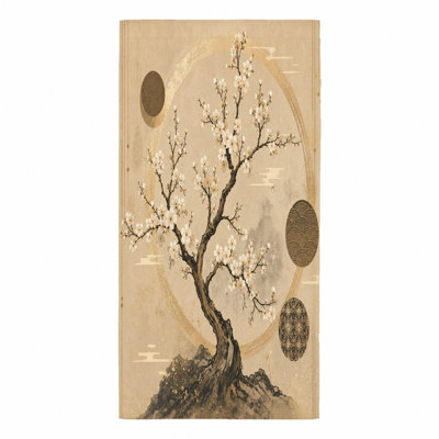 1Pcs Elegant Cherry Blossom Tree Towel, Japanese Style Watercolor Art Design, Large Microfiber Beach for Pool, Travel, Camping, Outdoor Activities, Artistic Decor