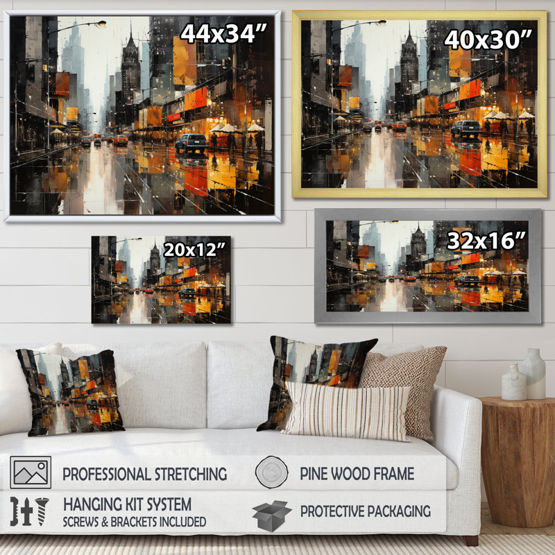 Cityscape Collage V - Collages abstraits, décoration murale, H 24 po x l 32 po x P 1 po, Toile tendue