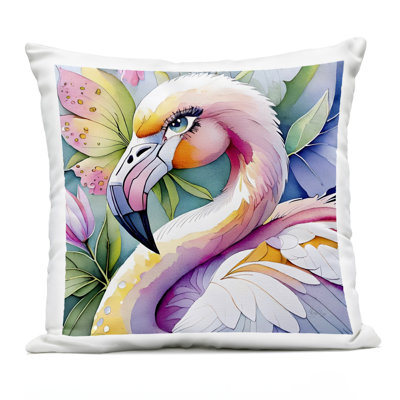 Coussin d'extérieur imprimé Tropical Flamingo Portrait, design par Shelly Craig