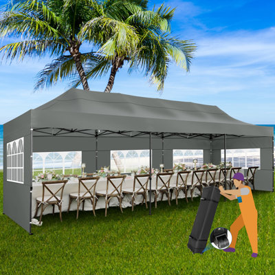 30 Ft x 10 Ft Real Heavy Duty Steel Pop-Up Canopy with 8 Sidewalls