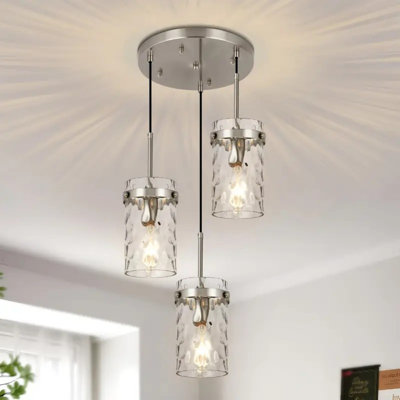 Luminaire suspendu 3 lumières de style moderne, luminaire suspendu de cuisine réglable, luminaire suspendu en verre bleu turquoise pour cuisine, salle à manger, chambre à coucher, couloir intérieur, bar, compatible avec toutes les ampoules E26