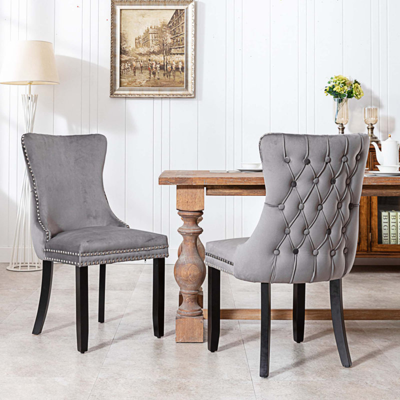 Velvet Side Chair, Gray Velvet, Black