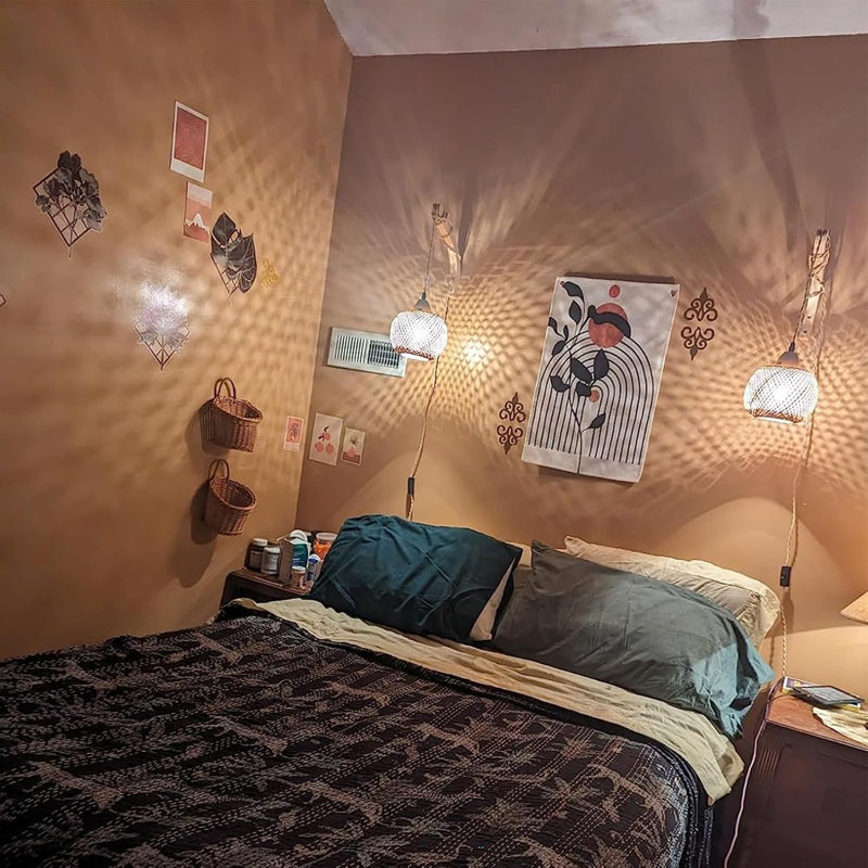Bamboo Lantern Plug-In Wall Lamp