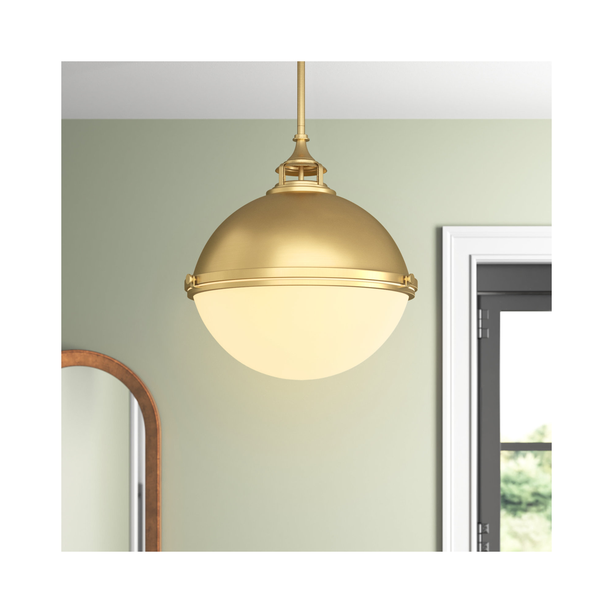 3 - Light Metal Dimmable Globe Chandelier, Satin Brass