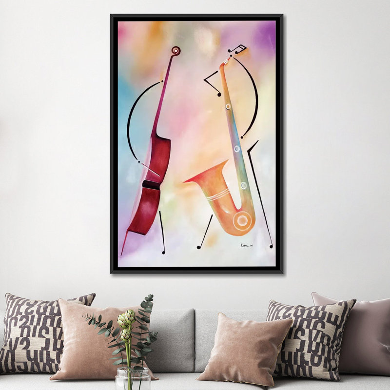 Bass And Sax by Ikahl Beckford - Gallery-Wrapped Canvas Giclée, 26" H x 18" W x 1.5" D, Black Framed Canvas, No Mat