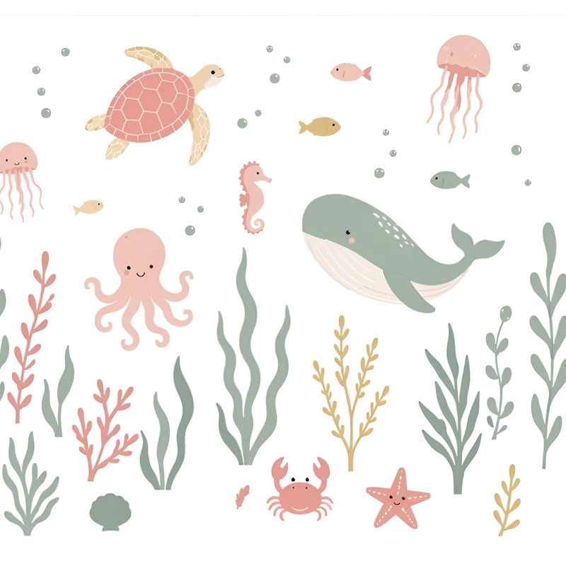 48-Inch Wide Small Under the Sea Animal Wall Decal Set, 58" H x 72" W