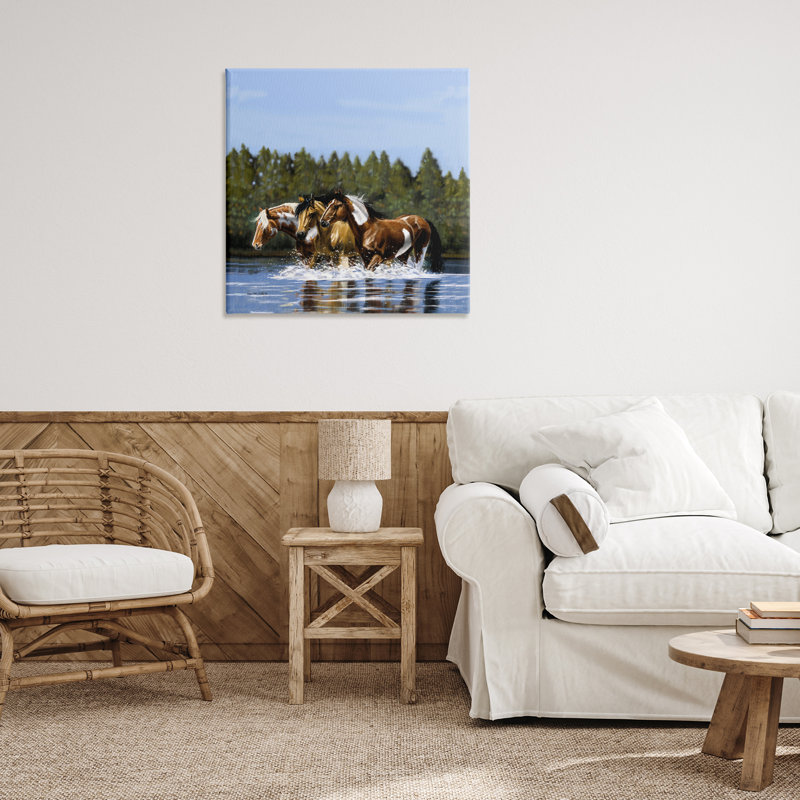 Art mural sur toile, "Chevaux en haut" par Victoria Schultz, H 30 po x l 30 po