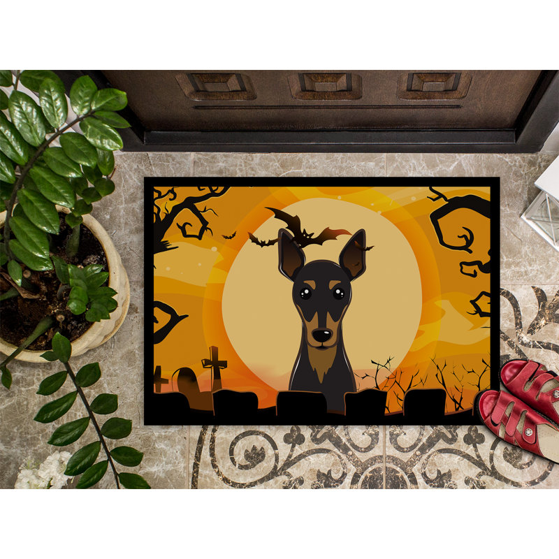 Tapis pour porte d’extérieur antidérapant à mini pin halloween, Rectangle 1 pi 6 po x 2 pi 3 po