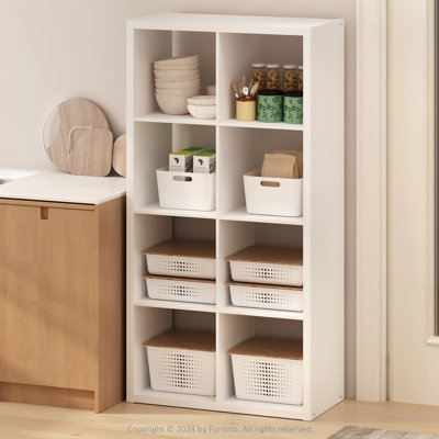 Minni 8-Cube Open Shelves Kitchen Storage, Bakers Rack, Buffet Sideboard, Dark Oak