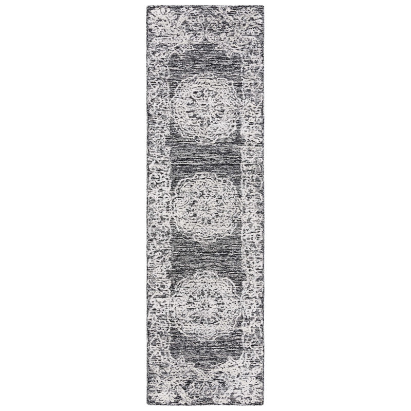 Batichon Hand Tufted Wool/Bamboo Silk/Cotton with Cotton Backing Oriental Rug in Gray/Ivory, Runner 2'3" x 8'