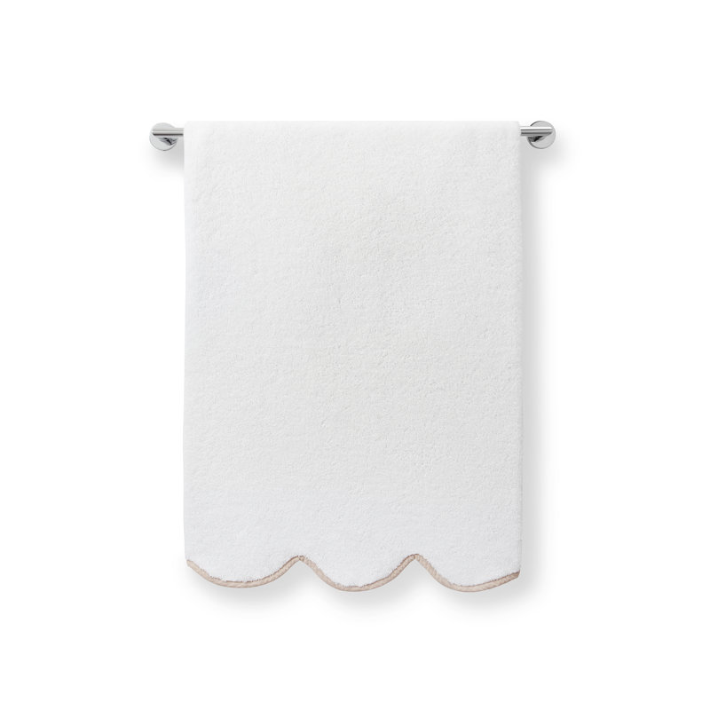 Scalloped Hand Towel, White/Brown, Bath Towel
