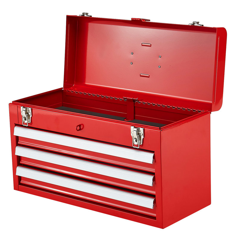 Organisateur à outils rouge en métal de 20,5 pouces avec 3 tiroirs, charnière lisse, verrouillage automatique, organisateur de tiroirs carrés facile à transporter, beaucoup de rangement, fonctionnement,