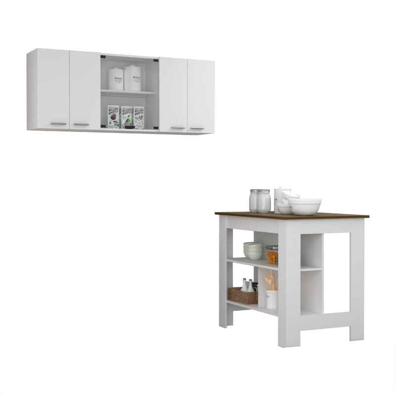 Herblay Wood Kitchen Island, Espresso/White