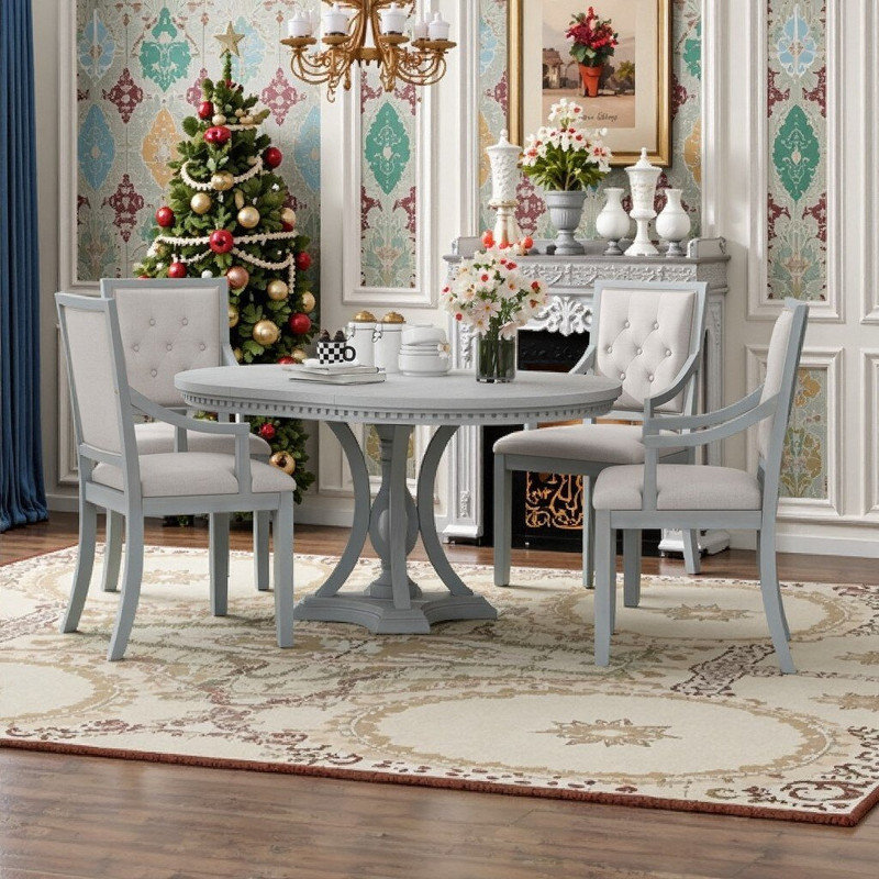 5-Piece Extendable Round Dining Table & Chairs Set