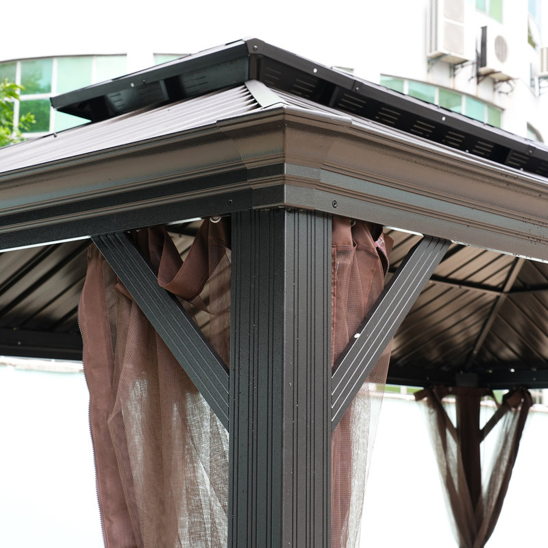 20 ft Black Aluminum Patio Gazebo with Steel Roof